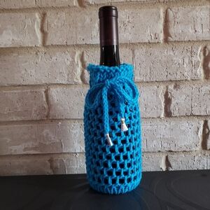 SALE Blue Knit Wine Bottle Holder, Sweater.Handmade